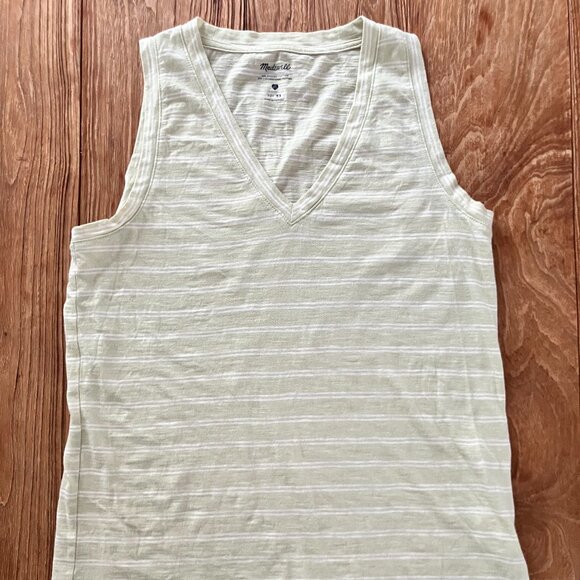 EUC Madewell Whisper Cotton V-Neck Tank Light Green Stripe, Sz XS - Picture 3 of 3